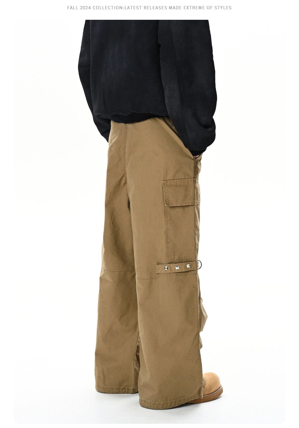 Rivet Buttons Pleated Cargo Pants Korean Street Fashion Pants By Made Extreme Shop Online at OH Vault