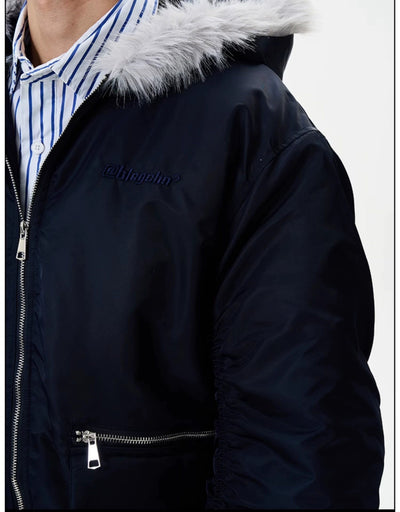 Ruched Fur Collar Hooded Jacket Korean Street Fashion Jacket By 77Flight Shop Online at OH Vault