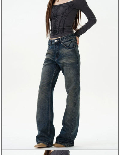 Rugged Wash & Whiskers Jeans Korean Street Fashion Jeans By 77Flight Shop Online at OH Vault