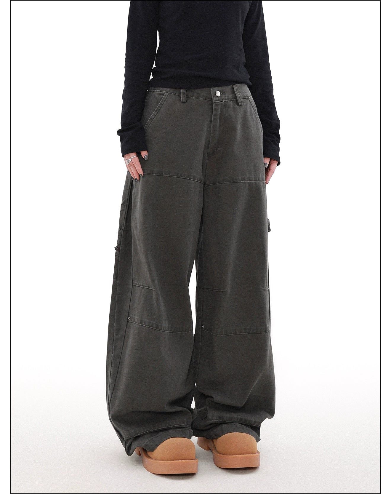 Seam Detail Wide Cut Cargo Pants Korean Street Fashion Pants By Mr Nearly Shop Online at OH Vault