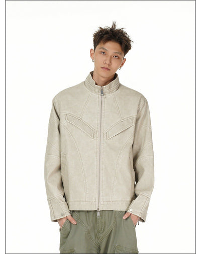 Slant Pocket Moto PU Leather Jacket Korean Street Fashion Jacket By Mr Nearly Shop Online at OH Vault