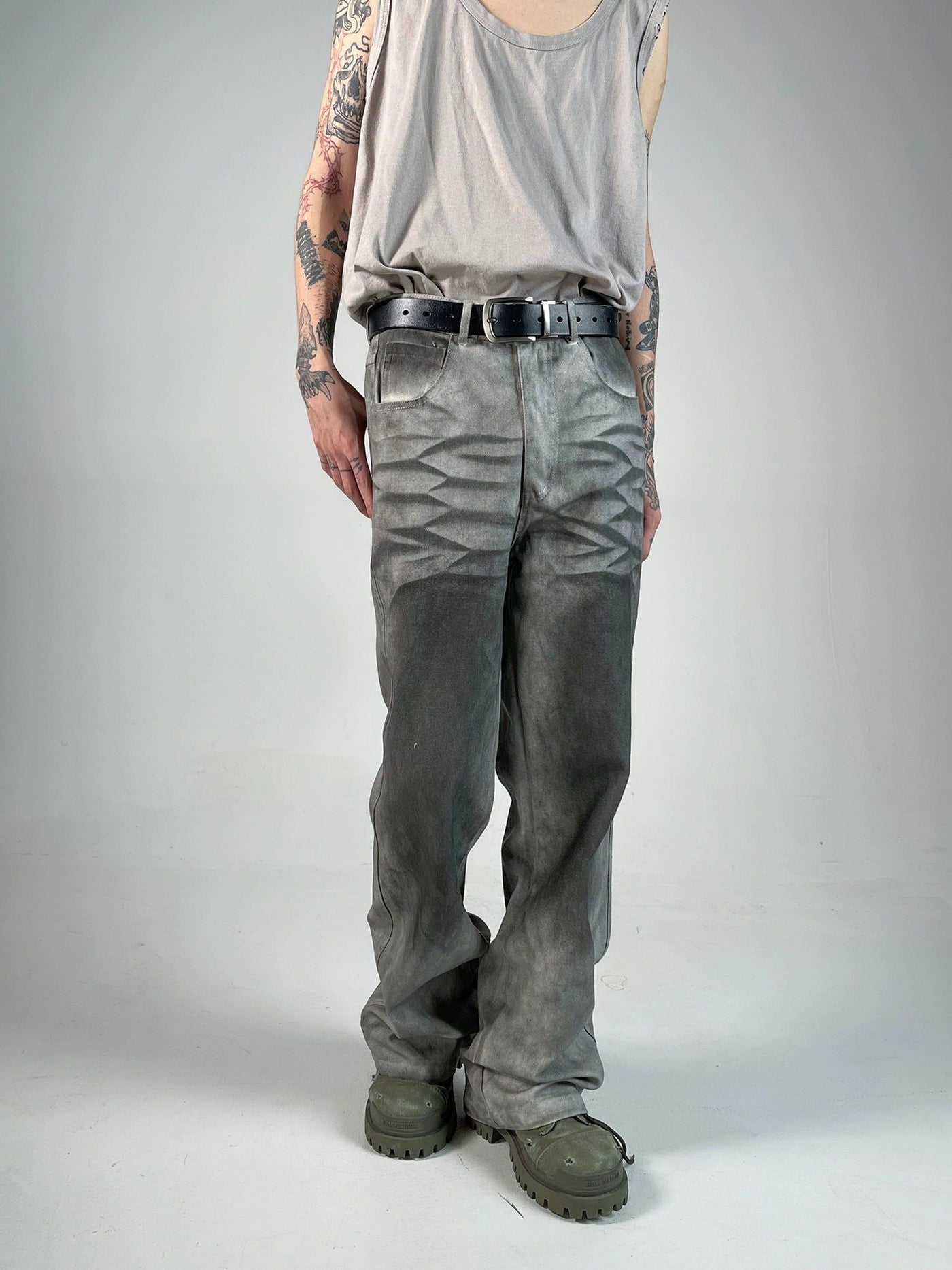 Smudged Flared Jeans Korean Street Fashion Jeans By Ash Dark Shop Online at OH Vault