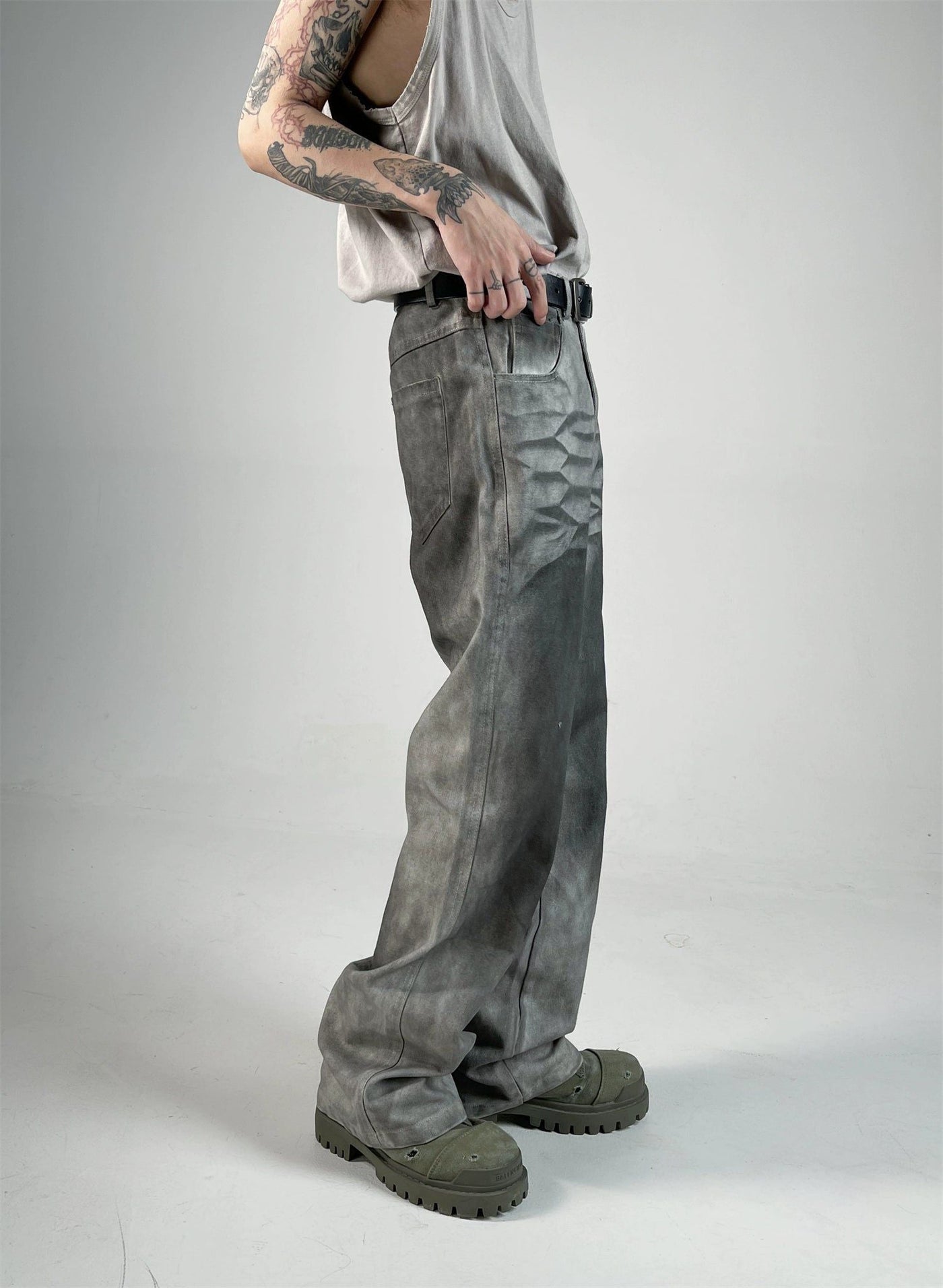 Smudged Flared Jeans Korean Street Fashion Jeans By Ash Dark Shop Online at OH Vault