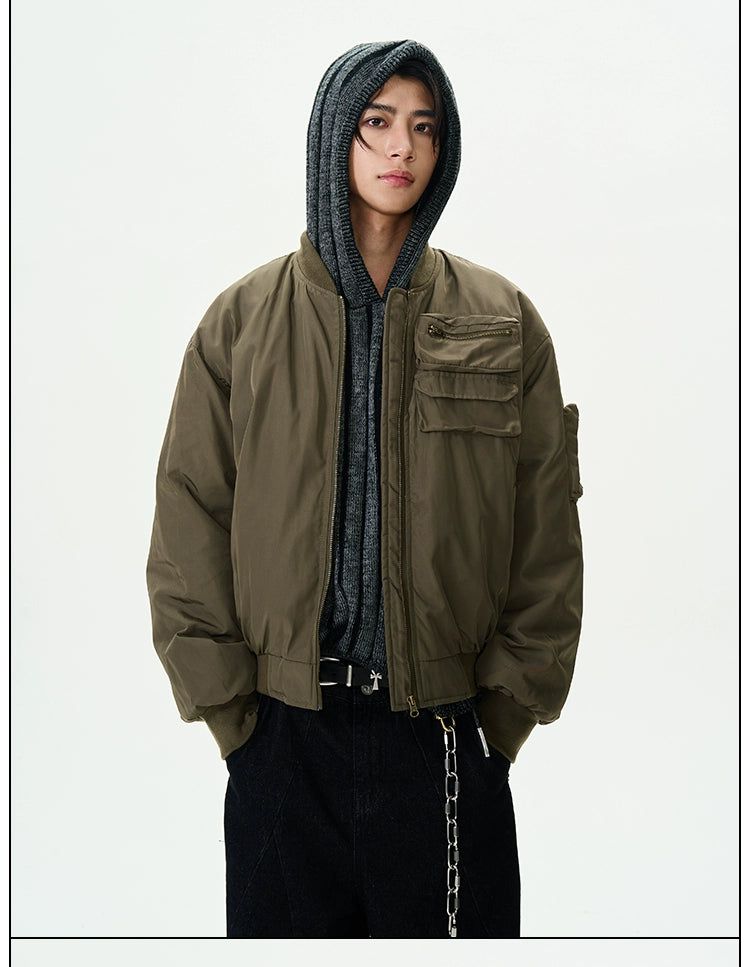 Solid Zipped Pocket Bomber Jacket Korean Street Fashion Jacket By 77Flight Shop Online at OH Vault