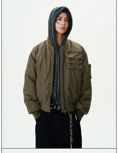 Solid Zipped Pocket Bomber Jacket Korean Street Fashion Jacket By 77Flight Shop Online at OH Vault