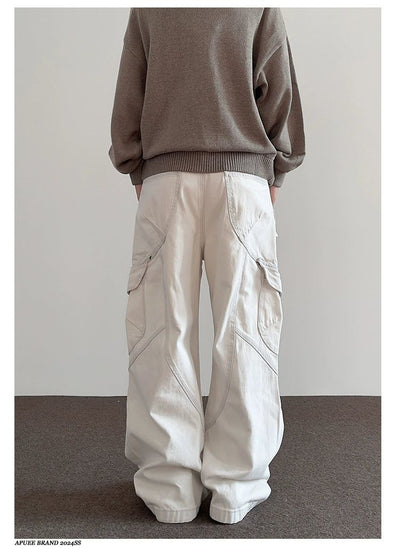 Spliced Cut Detail Flared Cargo Pants Korean Street Fashion Pants By A PUEE Shop Online at OH Vault