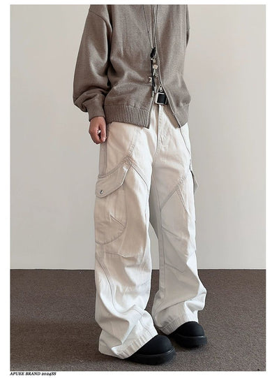 Spliced Cut Detail Flared Cargo Pants Korean Street Fashion Pants By A PUEE Shop Online at OH Vault