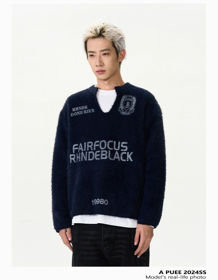 Sports Notch Neck Sweater Korean Street Fashion Sweater By A PUEE Shop Online at OH Vault