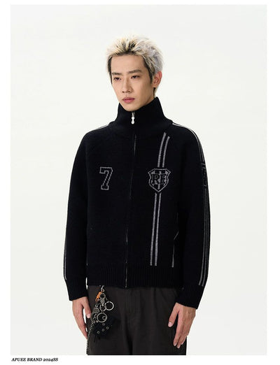 Sports Stand-Collar Knit Jacket Korean Street Fashion Jacket By A PUEE Shop Online at OH Vault