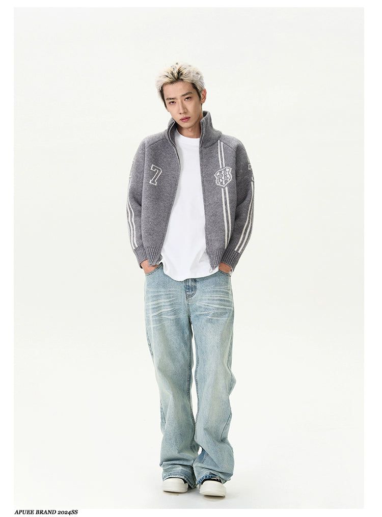 Sports Stand-Collar Knit Jacket Korean Street Fashion Jacket By A PUEE Shop Online at OH Vault