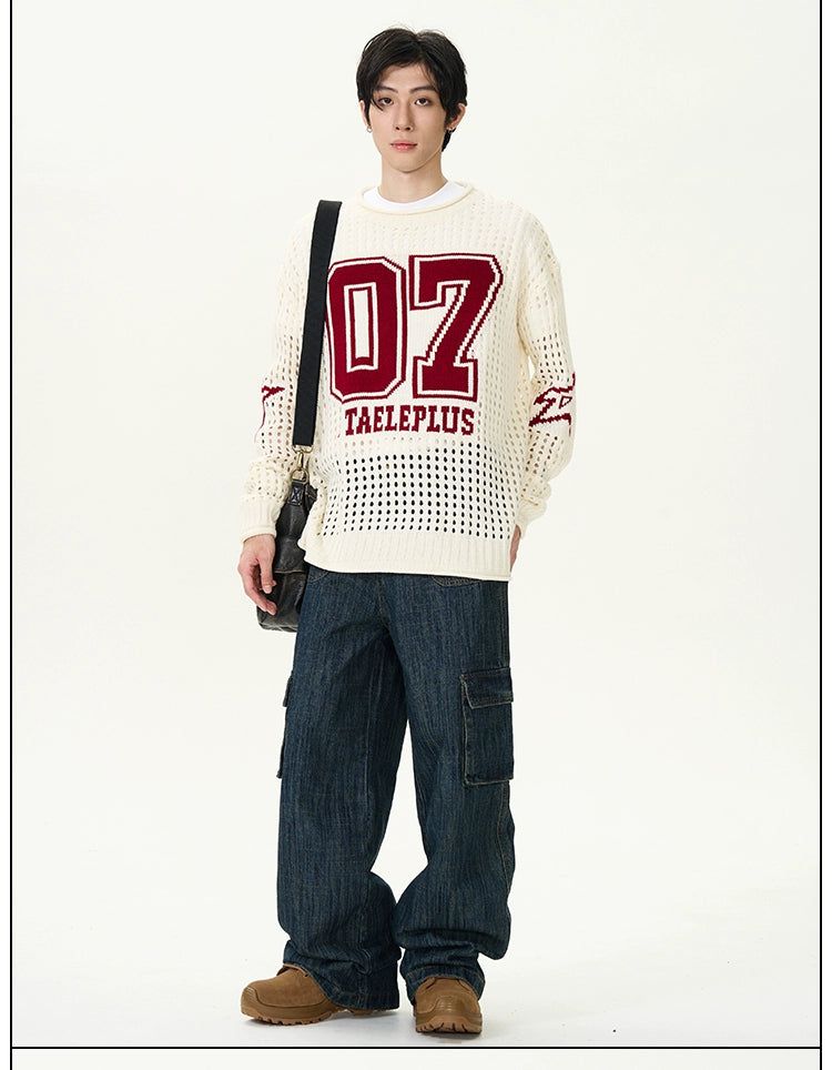 Sports Style Hollow Sweater Korean Street Fashion Sweater By 77Flight Shop Online at OH Vault