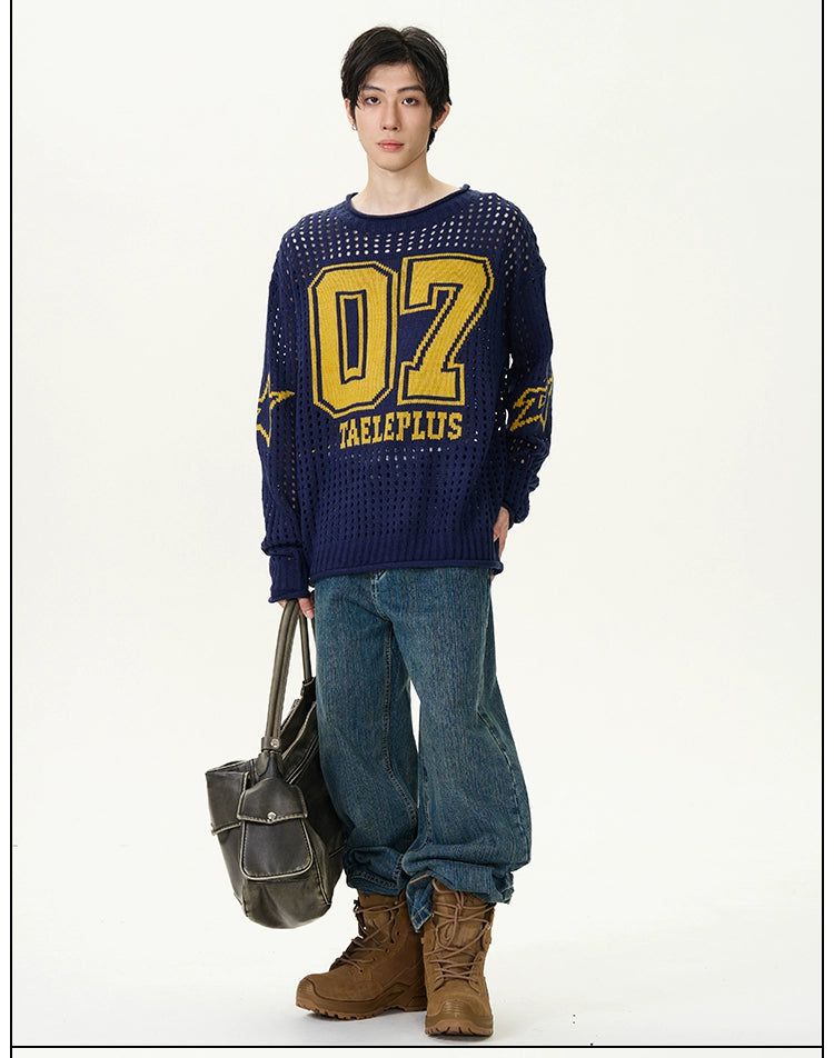 Sports Style Hollow Sweater Korean Street Fashion Sweater By 77Flight Shop Online at OH Vault