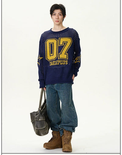 Sports Style Hollow Sweater Korean Street Fashion Sweater By 77Flight Shop Online at OH Vault