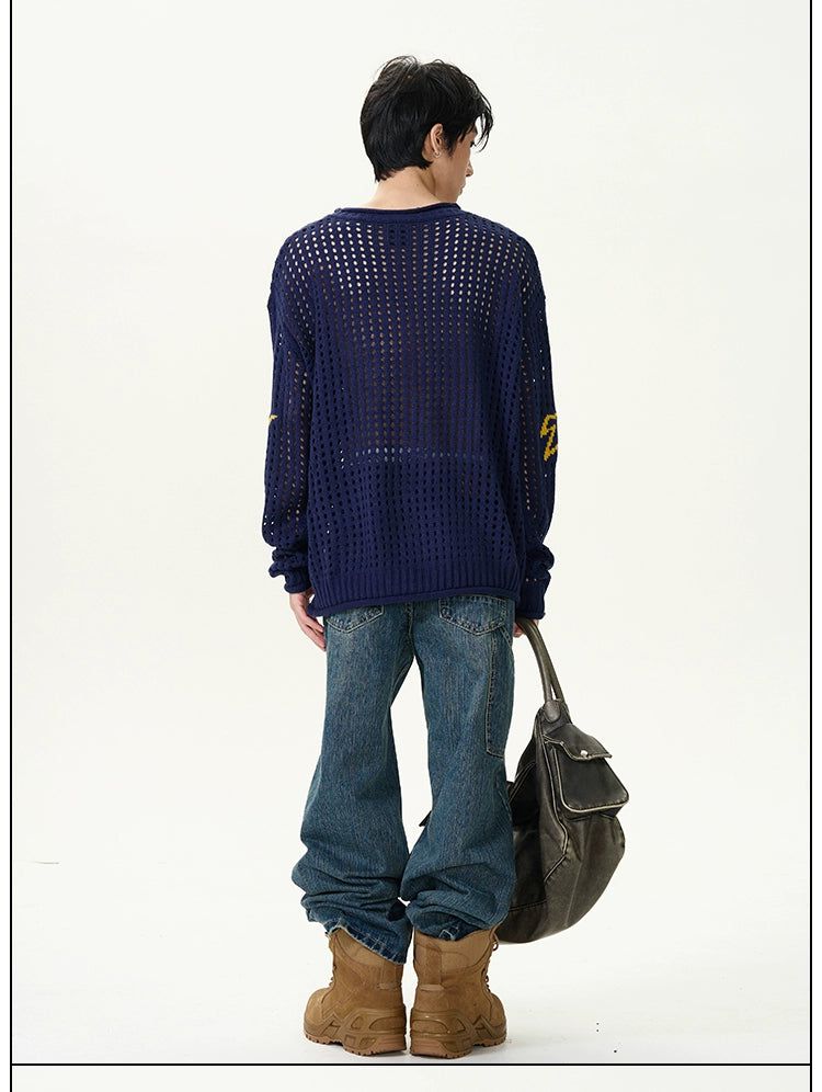 Sports Style Hollow Sweater Korean Street Fashion Sweater By 77Flight Shop Online at OH Vault