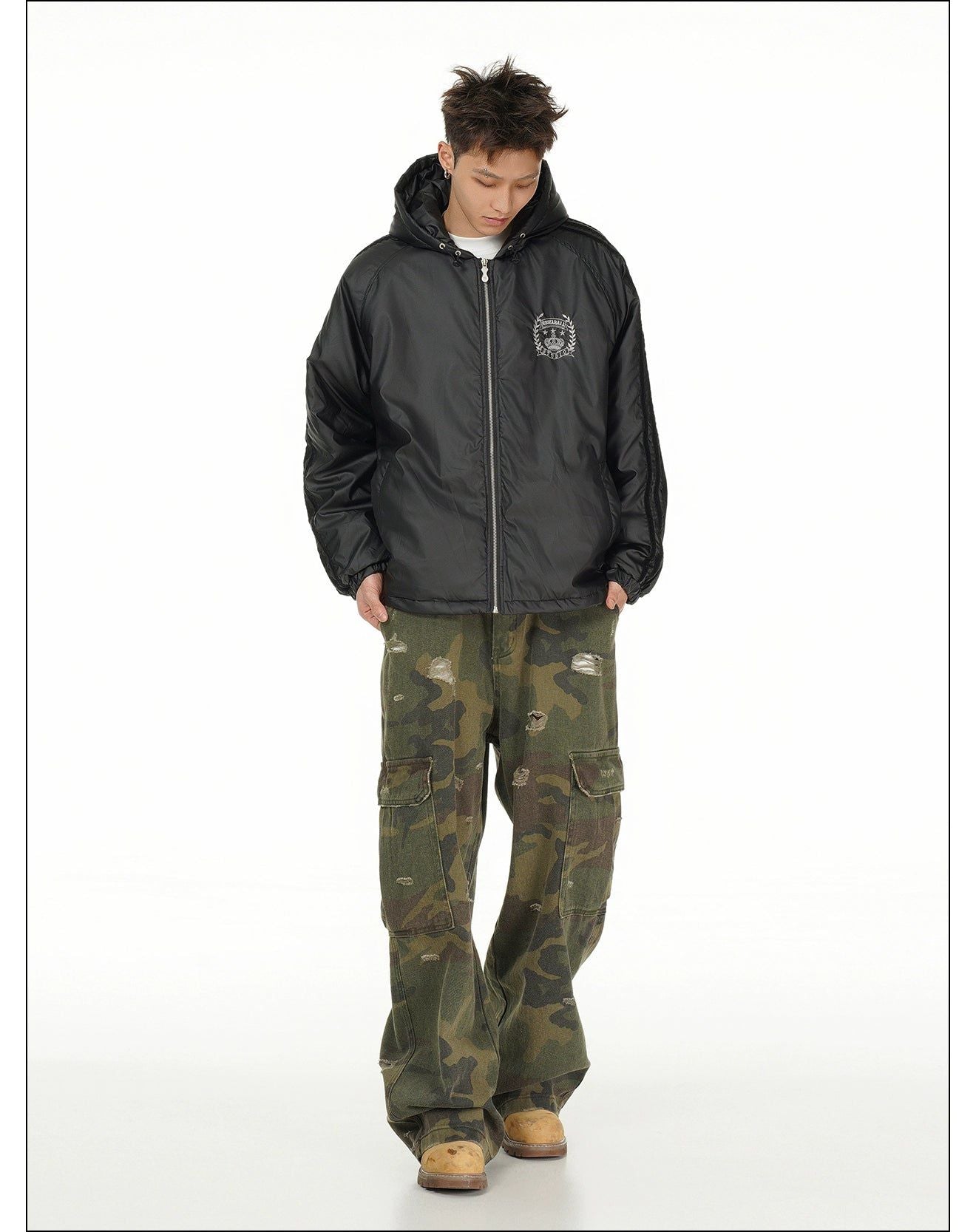 Sports Three-Bar Hooded Jacket Korean Street Fashion Jacket By Mr Nearly Shop Online at OH Vault