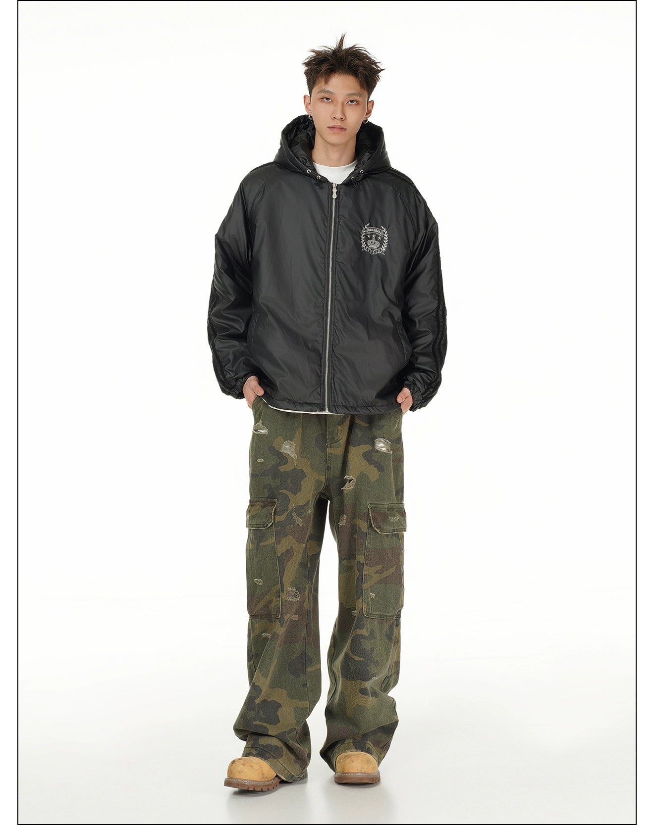 Sports Three-Bar Hooded Jacket Korean Street Fashion Jacket By Mr Nearly Shop Online at OH Vault