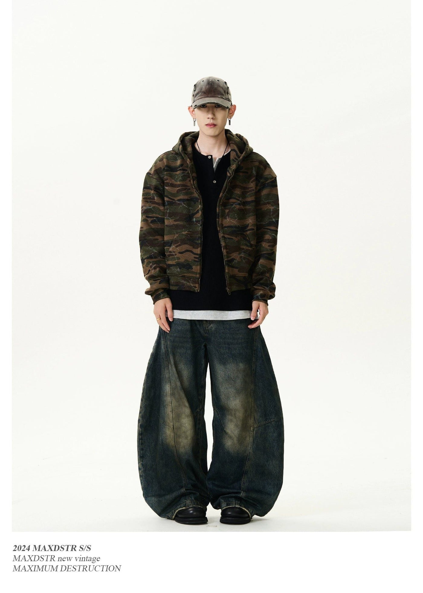 Stained Camouflage Zip-Up Hoodie Korean Street Fashion Hoodie By MaxDstr Shop Online at OH Vault