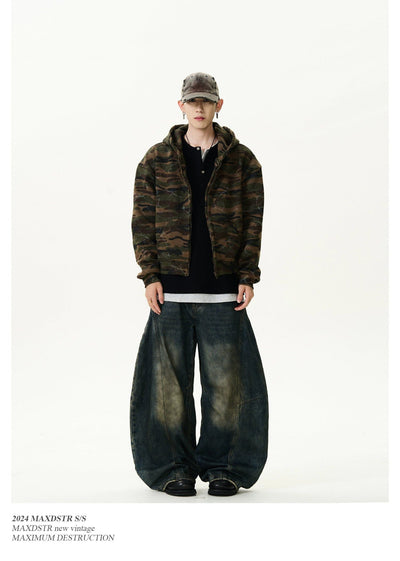 Stained Camouflage Zip-Up Hoodie Korean Street Fashion Hoodie By MaxDstr Shop Online at OH Vault