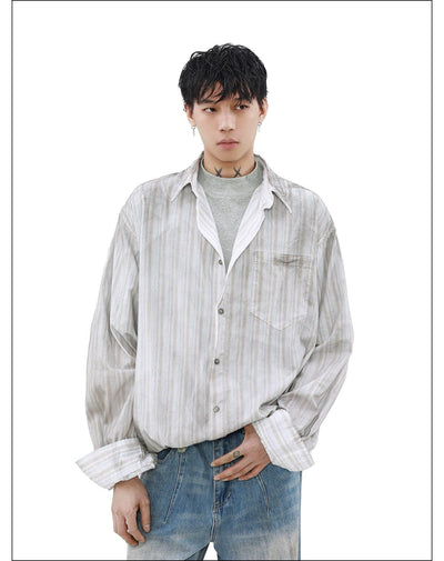 Stained Wash Striped Shirt Korean Street Fashion Shirt By Mr Nearly Shop Online at OH Vault