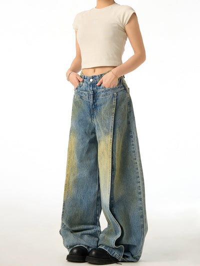 Stained Wide-Leg Jeans Korean Street Fashion Jeans By Ash Dark Shop Online at OH Vault