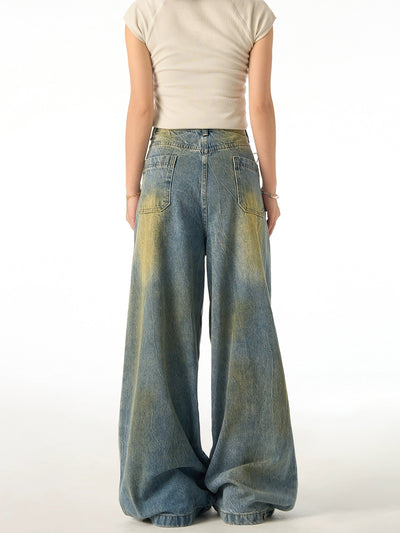 Stained Wide-Leg Jeans Korean Street Fashion Jeans By Ash Dark Shop Online at OH Vault