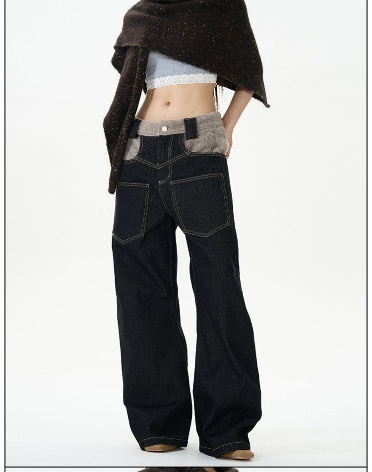 Stitched Plush Reverse Jeans Korean Street Fashion Jeans By 77Flight Shop Online at OH Vault