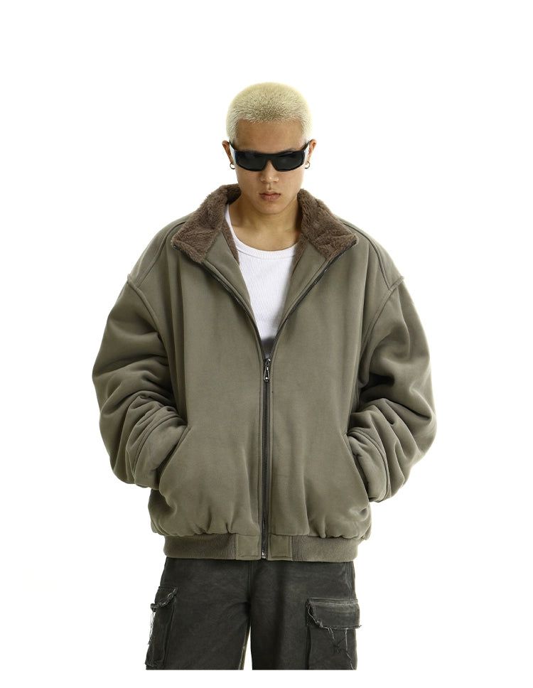 Fleece Lining Zipped Jacket Korean Street Fashion Jacket By MEBXX Shop Online at OH Vault