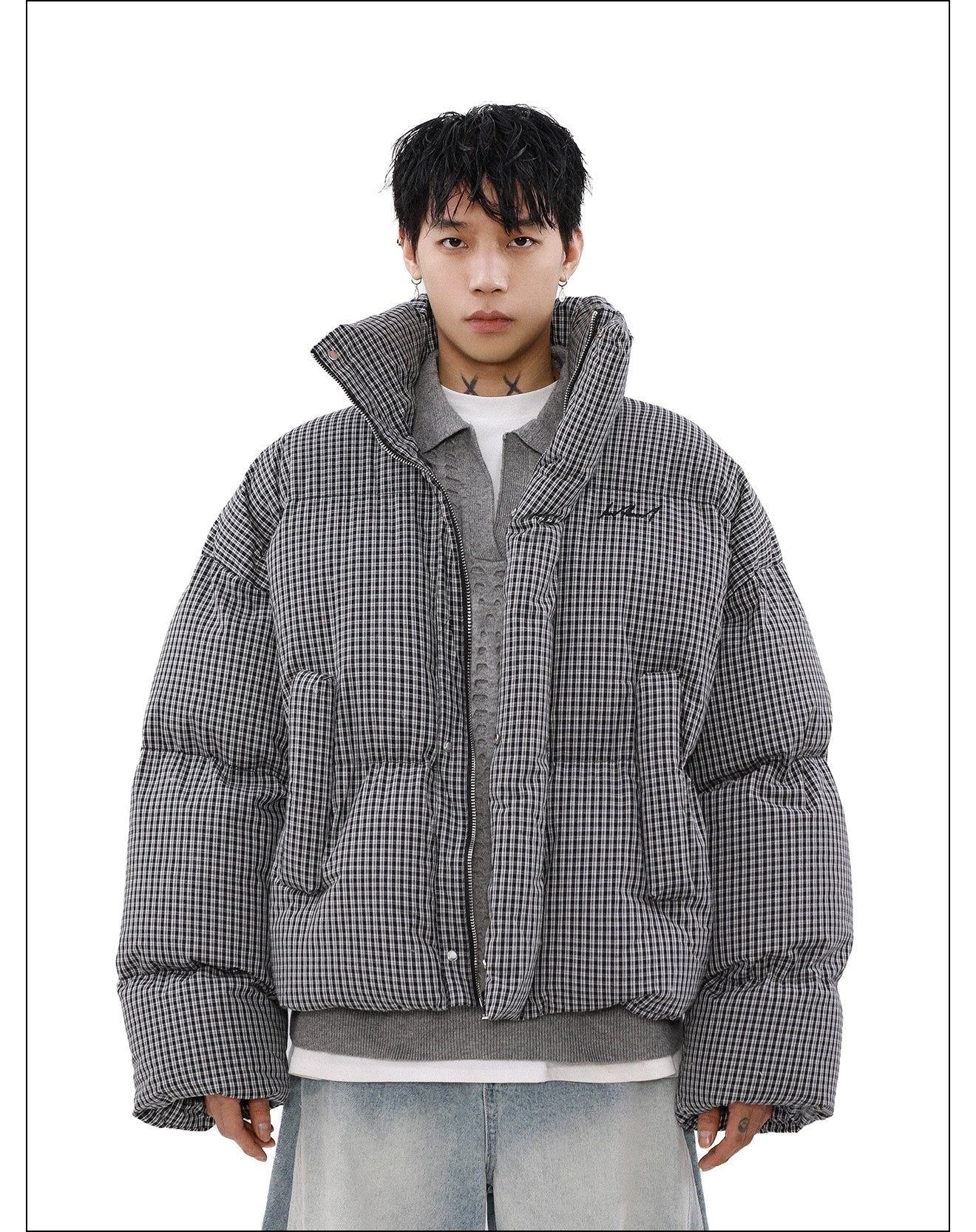 Plaid Short Puffer Jacket Korean Street Fashion Jacket By Mr Nearly Shop Online at OH Vault