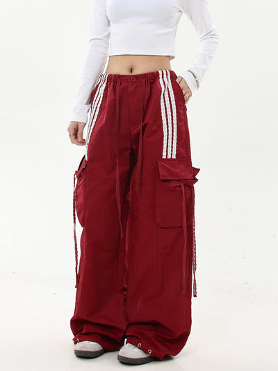 Three-Bar Contrast Drawstring Cargo Pants Korean Street Fashion Pants By Blacklists Shop Online at OH Vault