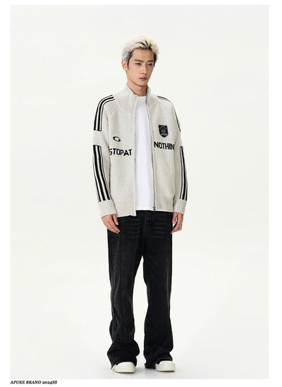 Three-Bar Ribbed Knit Jacket Korean Street Fashion Jacket By A PUEE Shop Online at OH Vault