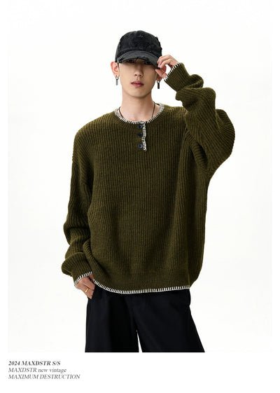 Three-Buttons Stitched Hem Sweater Korean Street Fashion Sweater By MaxDstr Shop Online at OH Vault