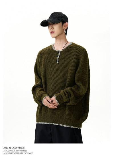 Three-Buttons Stitched Hem Sweater Korean Street Fashion Sweater By MaxDstr Shop Online at OH Vault