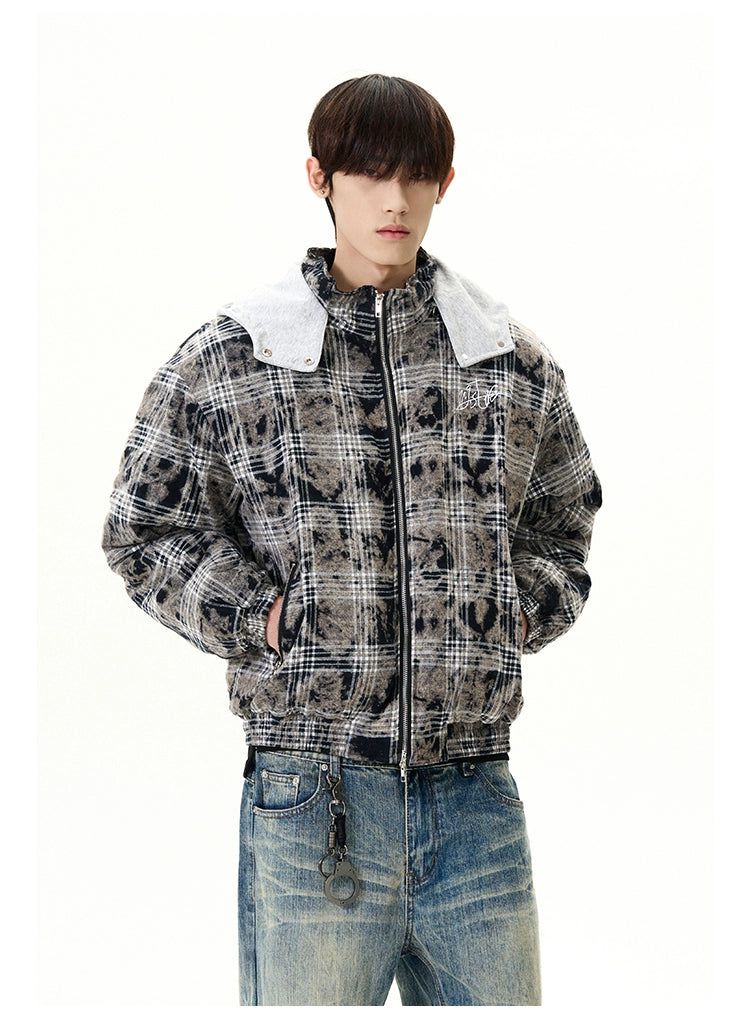 Tie-Dyed Check Hooded Jacket Korean Street Fashion Jacket By A PUEE Shop Online at OH Vault