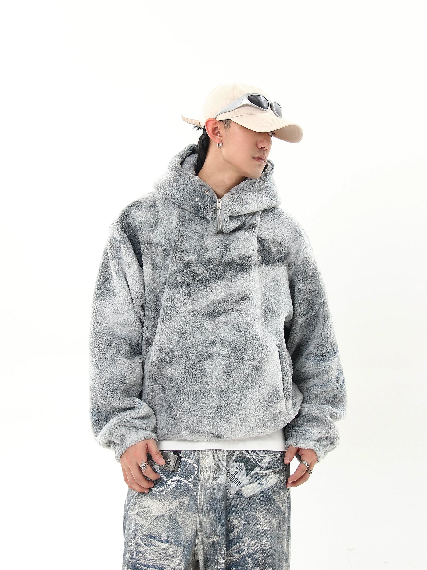 Tie-Dyed Polar Fleece Half-Zip Hoodie Korean Street Fashion Hoodie By Blacklists Shop Online at OH Vault