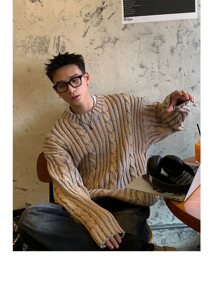 Tie-Dyed Twisted Striped Sweater Korean Street Fashion Sweater By Poikilotherm Shop Online at OH Vault