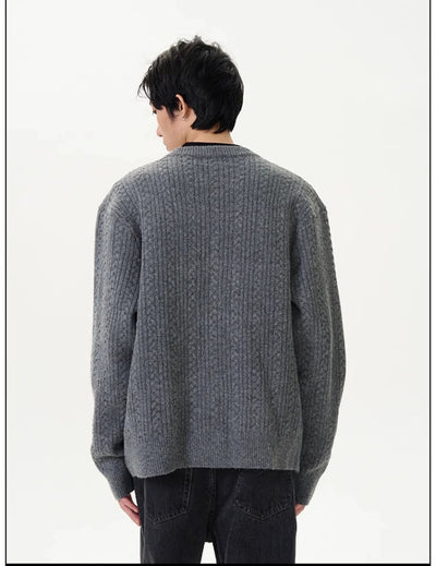 Cable Knit Henry Collar Sweater Korean Street Fashion Sweater By 77Flight Shop Online at OH Vault