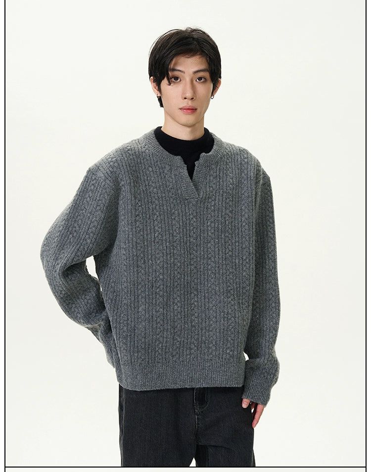 Cable Knit Henry Collar Sweater Korean Street Fashion Sweater By 77Flight Shop Online at OH Vault