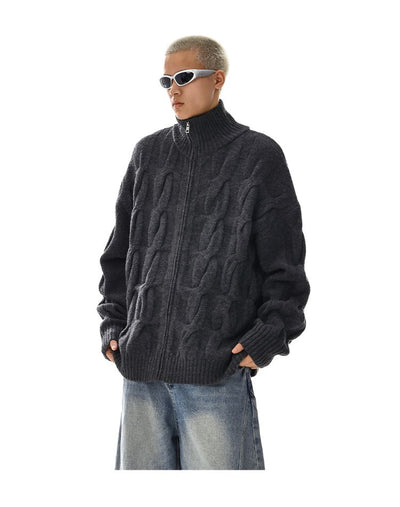 Twisted Ribbed Knit Jacket Korean Street Fashion Jacket By MEBXX Shop Online at OH Vault