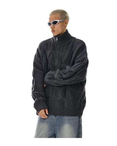 Twisted Ribbed Knit Jacket Korean Street Fashion Jacket By MEBXX Shop Online at OH Vault