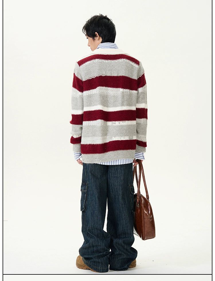 Two-Piece Stripes V-Neck Sweater Korean Street Fashion Sweater By 77Flight Shop Online at OH Vault