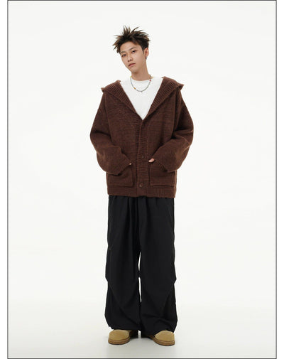 Two-Pocket Buttoned Knit Hoodie Korean Street Fashion Hoodie By Mr Nearly Shop Online at OH Vault