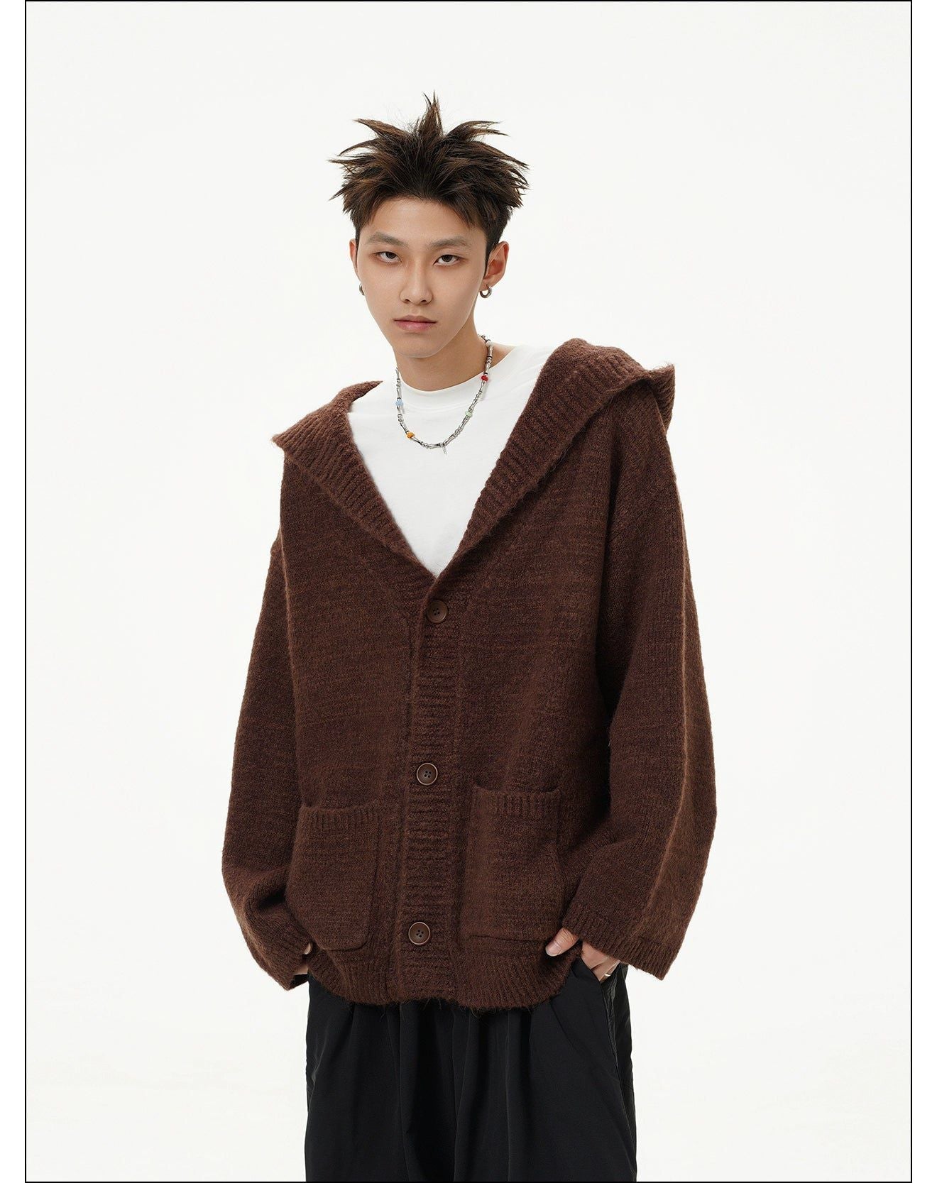 Two-Pocket Buttoned Knit Hoodie Korean Street Fashion Hoodie By Mr Nearly Shop Online at OH Vault