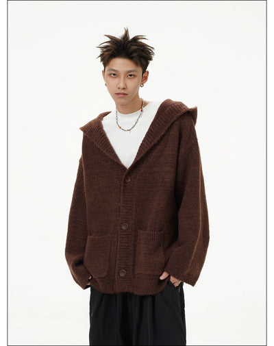 Two-Pocket Buttoned Knit Hoodie Korean Street Fashion Hoodie By Mr Nearly Shop Online at OH Vault