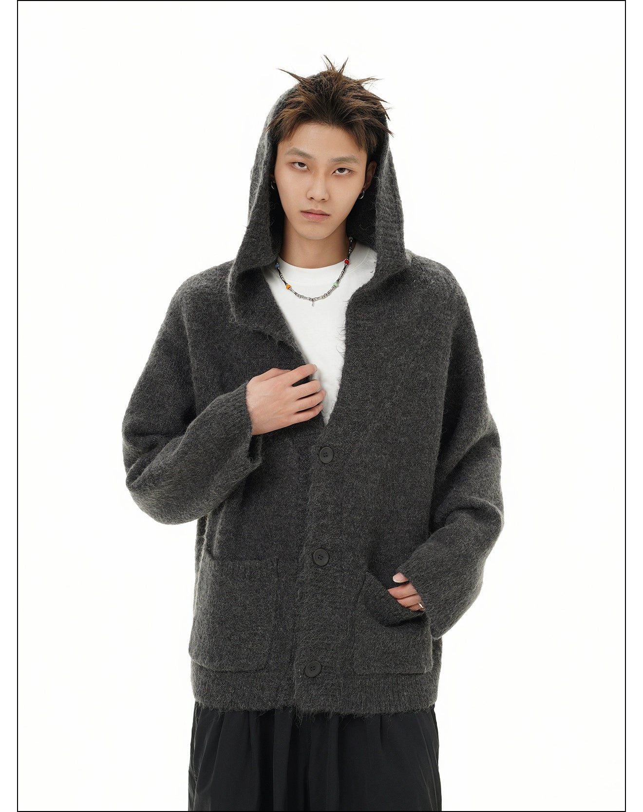 Two-Pocket Buttoned Knit Hoodie Korean Street Fashion Hoodie By Mr Nearly Shop Online at OH Vault