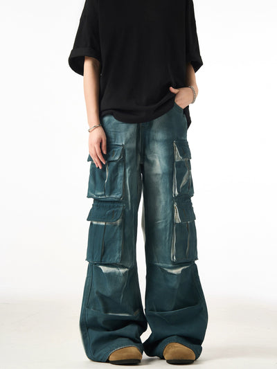 Two Tone Multi-Pocket Cargo Jeans Korean Street Fashion Jeans By Ash Dark Shop Online at OH Vault