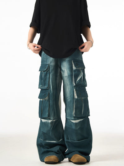 Two Tone Multi-Pocket Cargo Jeans Korean Street Fashion Jeans By Ash Dark Shop Online at OH Vault