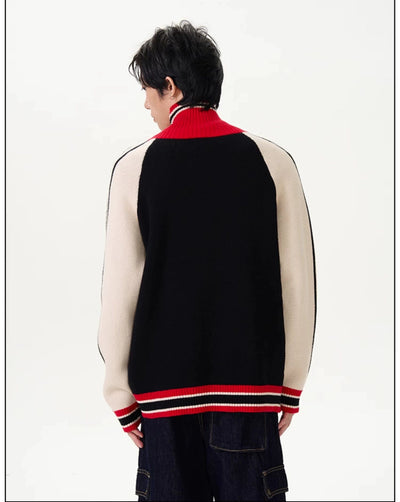 Varsity Style Contrast Zipped Knitted Jacket Korean Street Fashion Jacket By 77Flight Shop Online at OH Vault