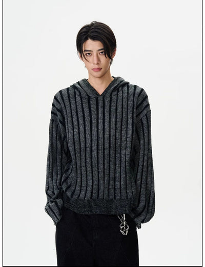 Vertical Striped Knitted Hoodie Korean Street Fashion Hoodie By 77Flight Shop Online at OH Vault