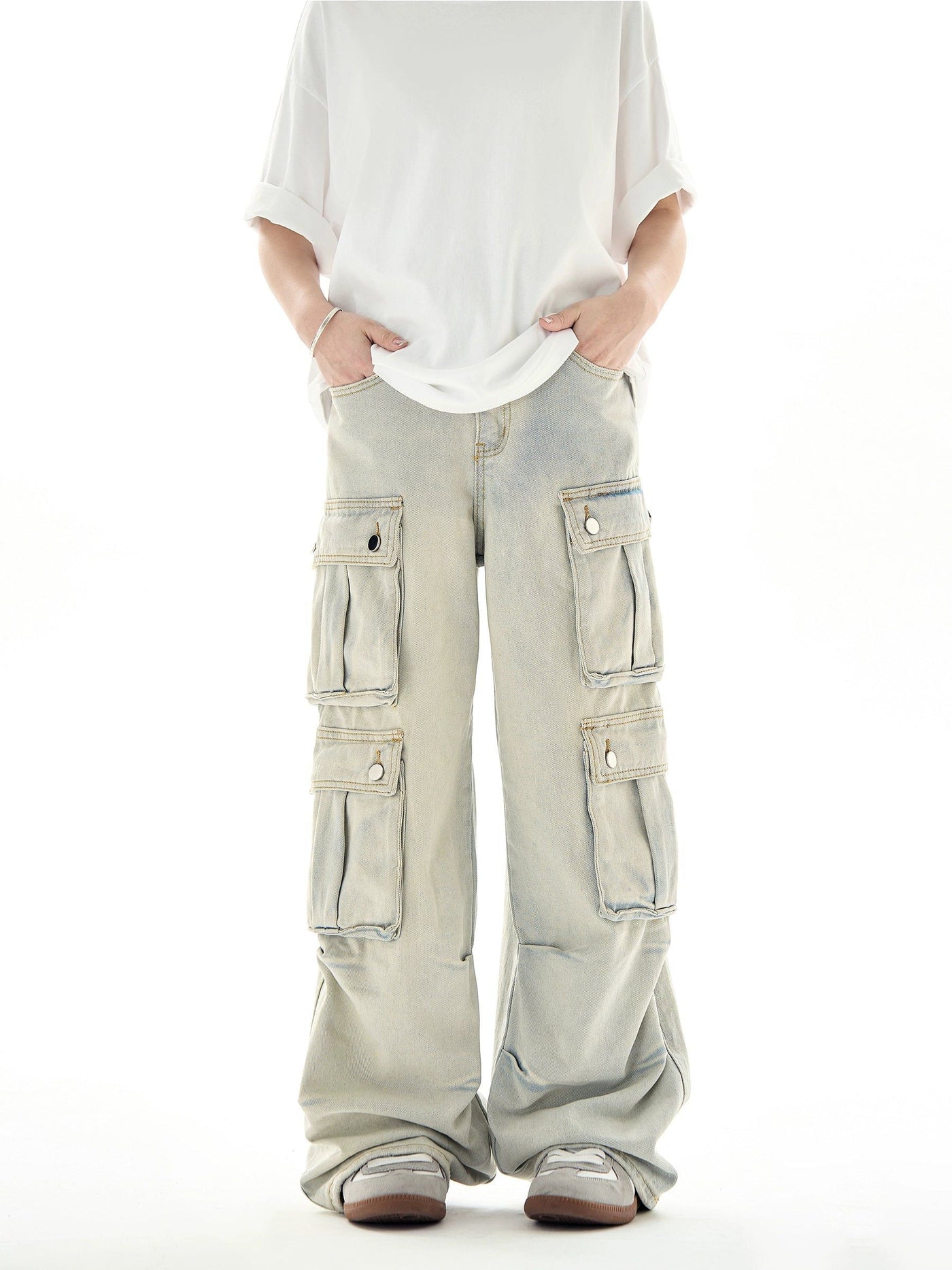 Washed Asymmetric Buttons Cargo Jeans Korean Street Fashion Jeans By Ash Dark Shop Online at OH Vault