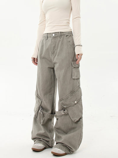 Washed Buckled Strap Cargo Pants Korean Street Fashion Pants By Blacklists Shop Online at OH Vault